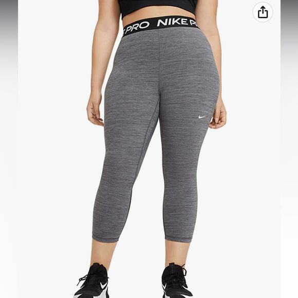 NWT Nike Pro 365 Plus Size Cropped Leggings High Rise Dri-Fit Gray/Black 1X - Picture 1 of 5